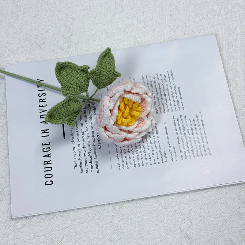 Buquê Criativo De Peônias De Crochê Feito À Mão, Flor De Peônia Tricotada, Flor Artificial