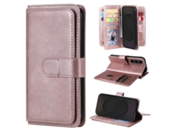 Capa De Couro Com Suporte Para 10 Cartões Para Samsung Galaxy S25 Fe, Cor Ouro Rosa
