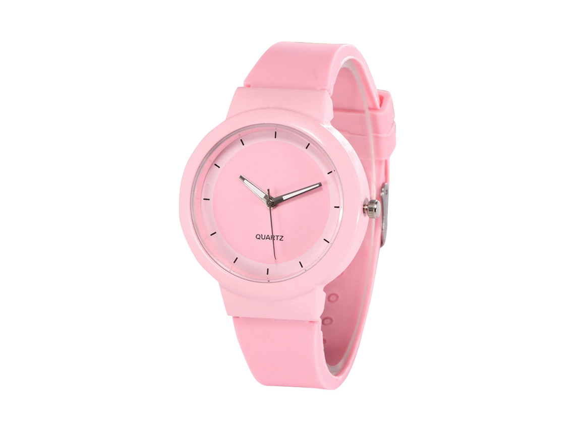 Reloj De Cuero Silicona Analógico De Cuarzo Con Dial Redondo Rosa