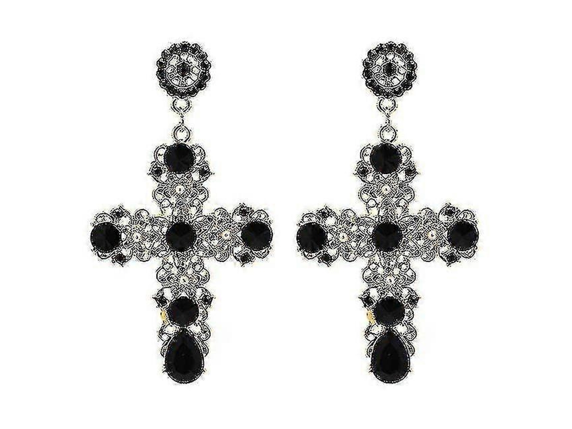 Brincos Vintage Boho Cristal Cruz Longos Mulheres Barroco Grande