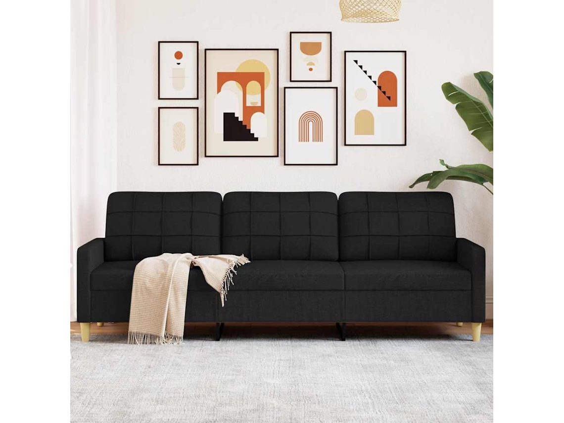 Vidaxl Sofá De 3 Lugares Tecido 210 Cm Preto