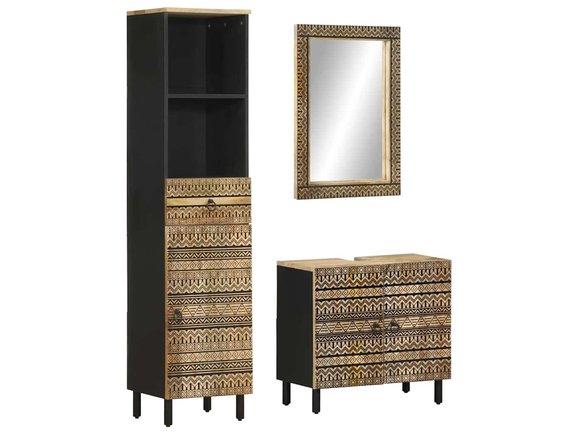Vidaxl 3 Pcs Conj. Móveis P/ Casa De Banho Madeira Mangueira Maciça