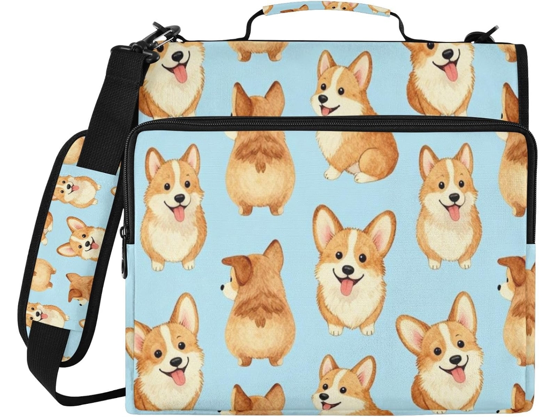 Estojo Fofo Azul Em Formato De Cachorrinho Com Zíper 3, 8cm E Três Argolas, Com Guia Inclusa Inclui Organizador De