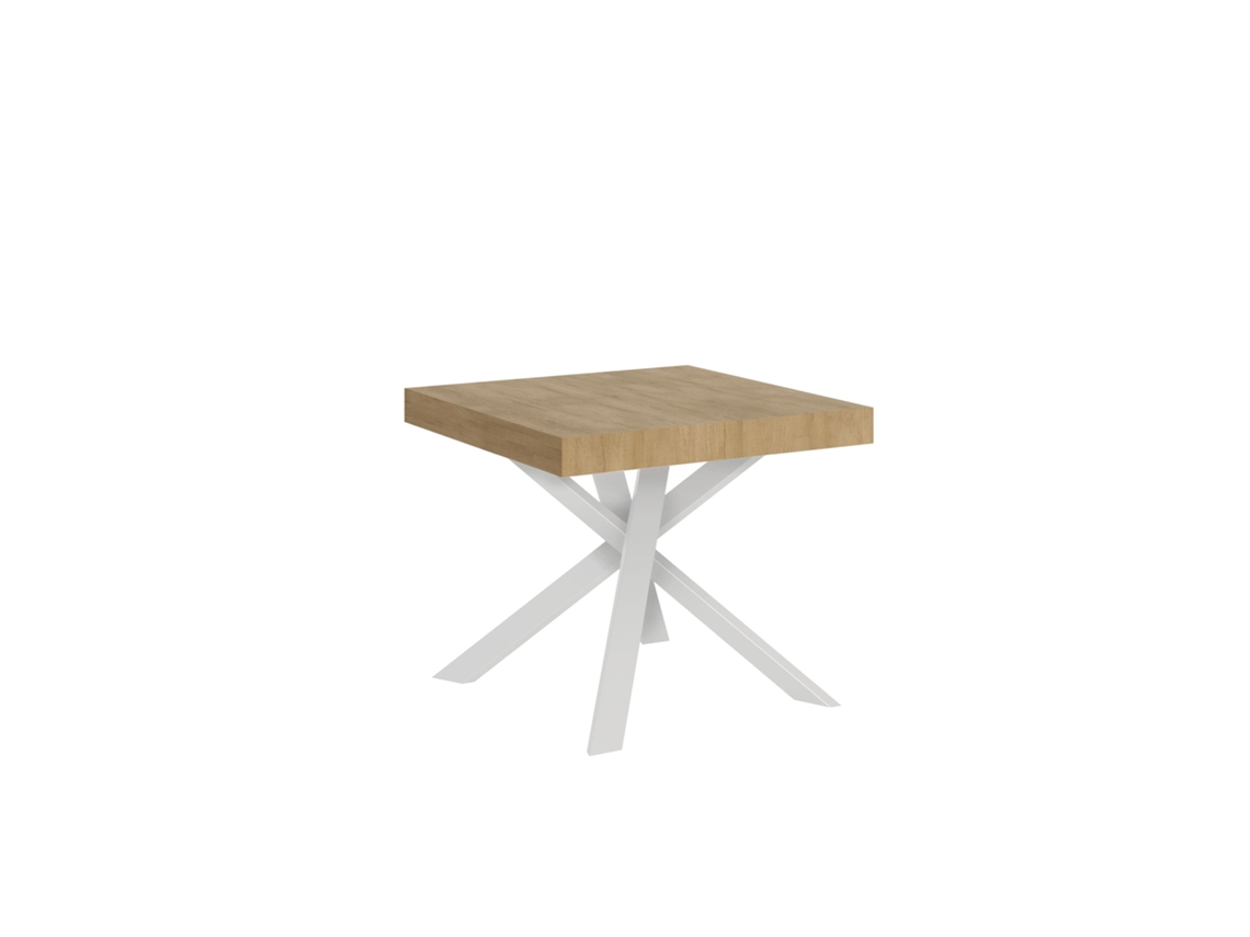 Mesa de Jantar Extensível 90X90/194 Cm Clerk Plano Carvalho Natural Pernas Brancas ITAMOBY