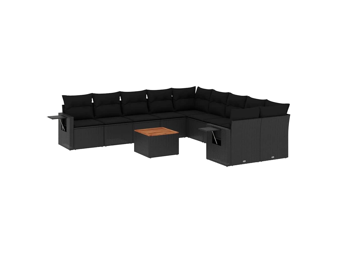 Maison Exclusive - 11 Pcs Conjunto Sofás De Jardim C/ Almofadões Vime Pe Preto