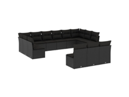 Conjunto de 13 Sofás de Jardim com Almofadões Vime Pe Preto MAISON EXCLUSIVE