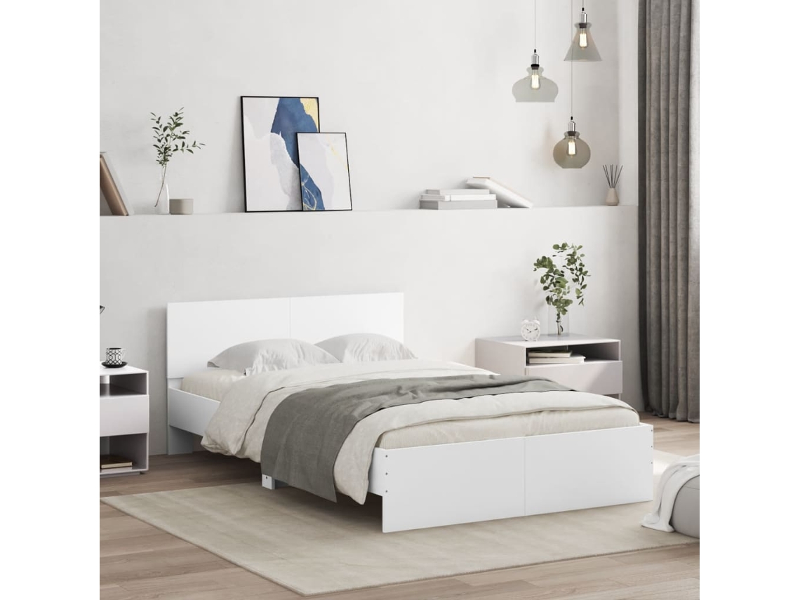 Estrutura De Cama Com Cabeceira E Luzes Led 135x190 Cm Branco