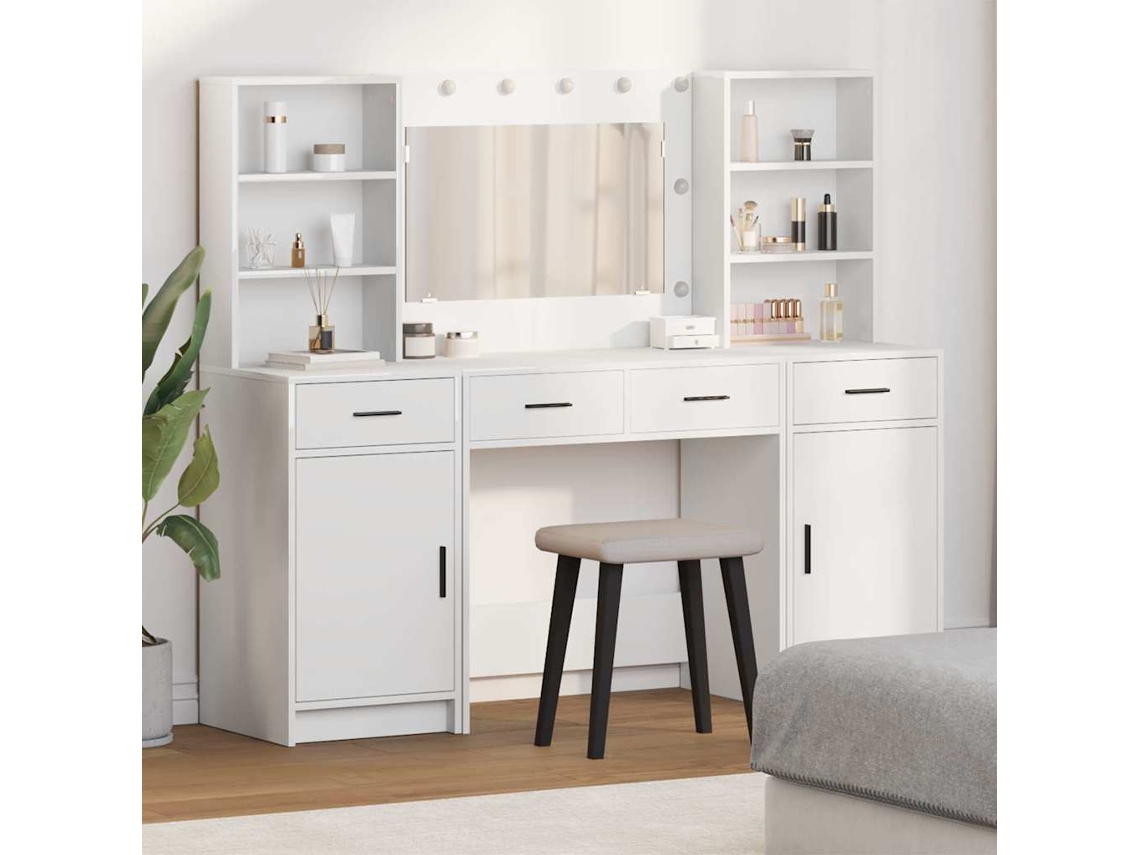 Vidaxl Conjunto De Mesa De Maquiagem Com Led Com Gaveta 3 Pcs Branco