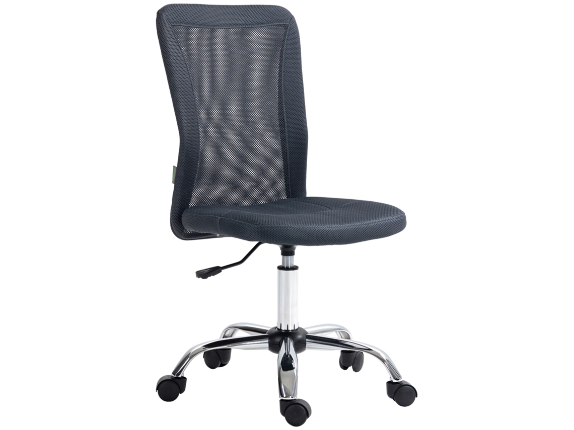 Cadeira Ergonômica Com Base Cromada, Giro 360°, Altura Ajustável E Estofamento Em Tela Cinza Escura