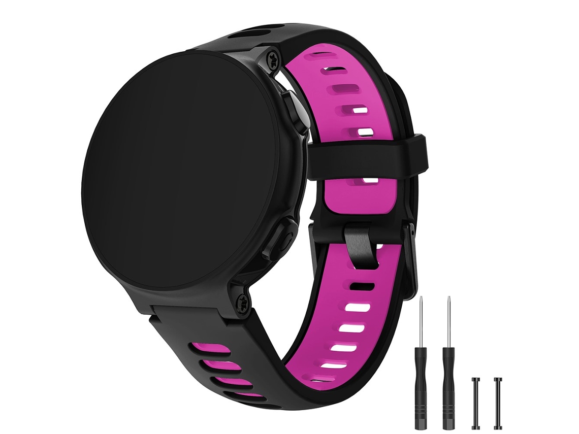 Bracelete Silicone Fivela Preta com Bielas para Garmin Forerunner 735Xt 220 230 235 620 630 Preto/Rosa