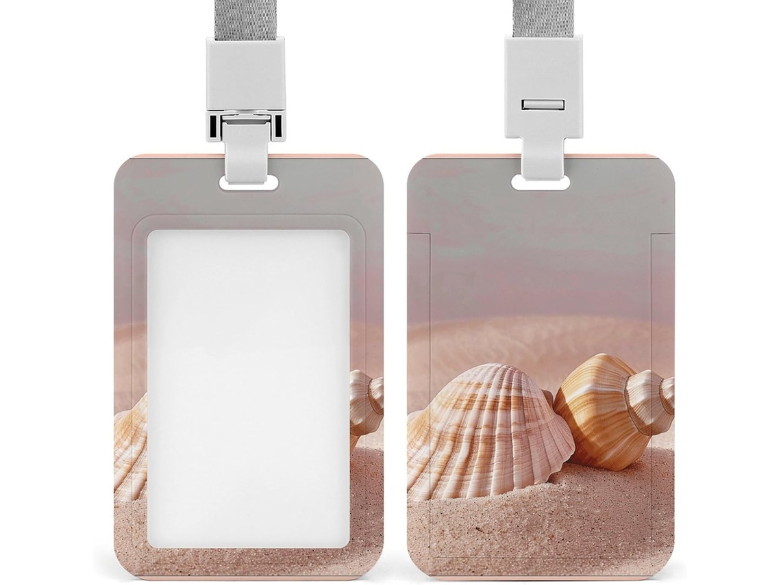 Porta Crachá Com Conchas E Areia, Protetor De Crachá Vertical Com Cordão, Capa Plástica Impermeável, Estojo Crachá