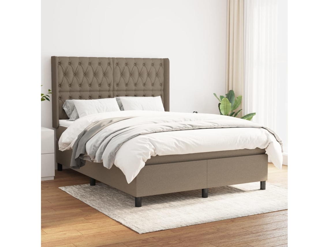 Vidaxl Cama Com Molas/colchão 140x190 Cm Tecido Castanho-acinzentado