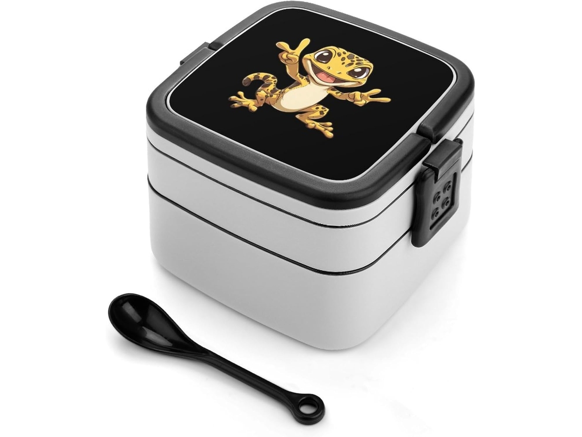 Lancheira Bento Peace Leopard Geckoes Com 2 Compartimentos, Com Colheres Para Preparar Refeições E Ideal Atividades Ao