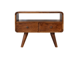 Mini Móvel Multimídia Em Madeira Maciça Marrom, 2 Gavetas E Prateleira Aberta, Marrom Escuro ARTISAN FURNITURE EST 1995 TM
