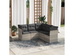 Vidaxl 5 Pcs Conj. Sofás Jardim C/ Almofadões Vime Pe Cinzento claro