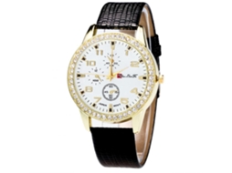 Relógio analógico de quartzo Zhoulianfa com pulseira ajustável em PU e strass (preto)