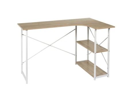 Mesa De Canto De Trabalho Branco Look Madeira Metal Industrial Loft Job