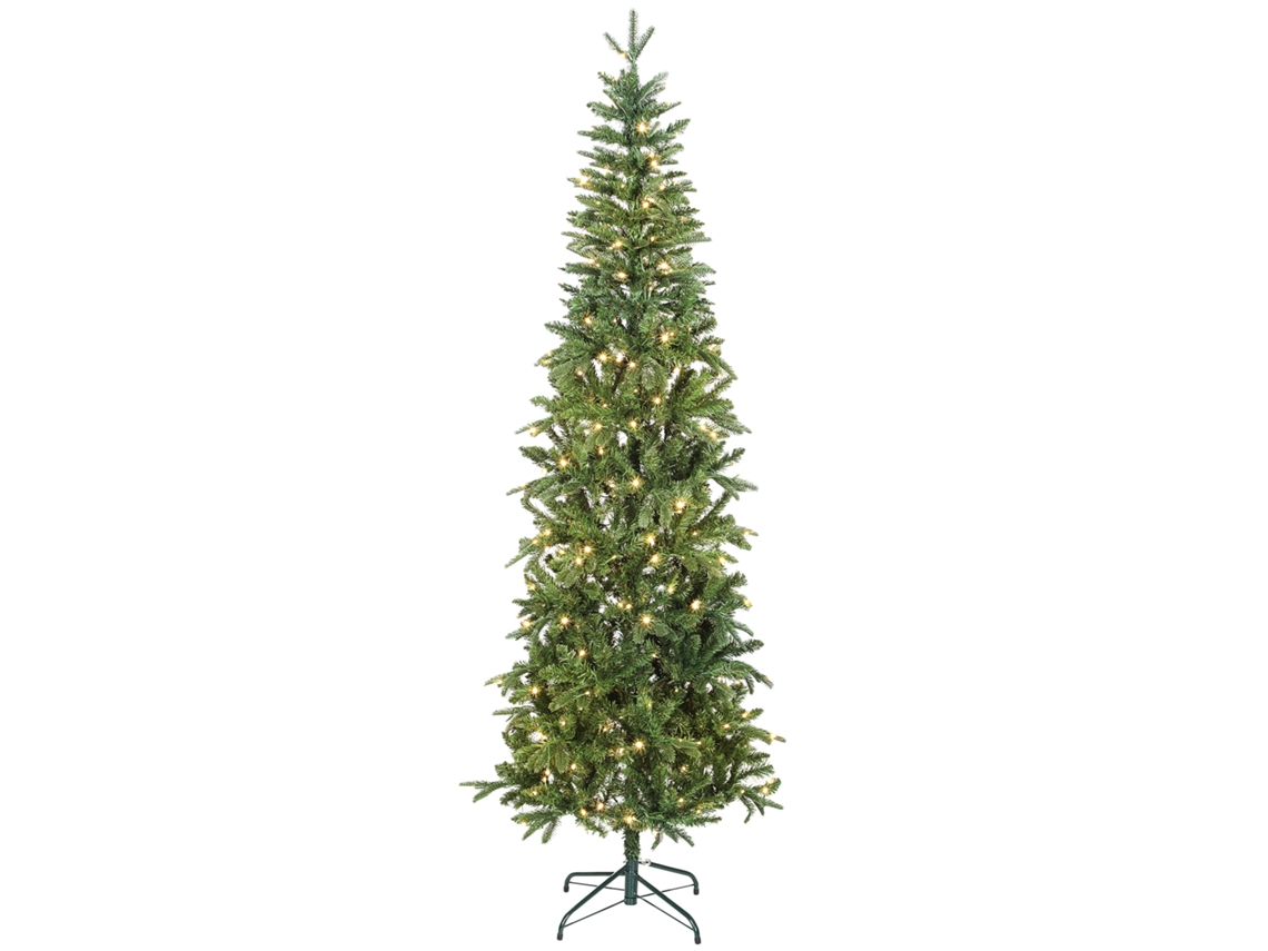 Árvore de Natal Artificial 210 Cm, Árvore de Natal Slim com 300 Luzes 8 Modos de Luz 826 Galhos Articulados, Verde Ge