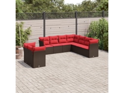 Vidaxl Conjunto De Sofá De Jardim Com 9 Peças E Almofadas Em Rattan Sintético Marrom