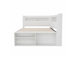 Sofá-cama Estofado 90 X 200 Cm - Porta Usb, Iluminação Led, Sapateira Integrada, Duas Gavetas - Branco