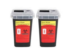 Conjunto de 2 recipientes para resíduos de lâminas com tampa articulada, modelo 2026, ideal para salões de cabeleireiro.