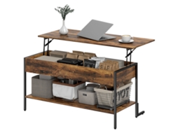 Mesa De Centro Com Tampo Elevável E Espaço Para Armazenamento, Na Cor Castanho, Fabricado Em Aço, Com Rústico