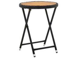 Vidaxl Mesa De Chá 60 Cm Vime Pe E Madeira De Acácia Maciça Preto