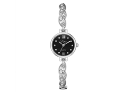 Relógio de Pulso Feminino Casual de Quartzo com Pulseira de Liga Prata Preta