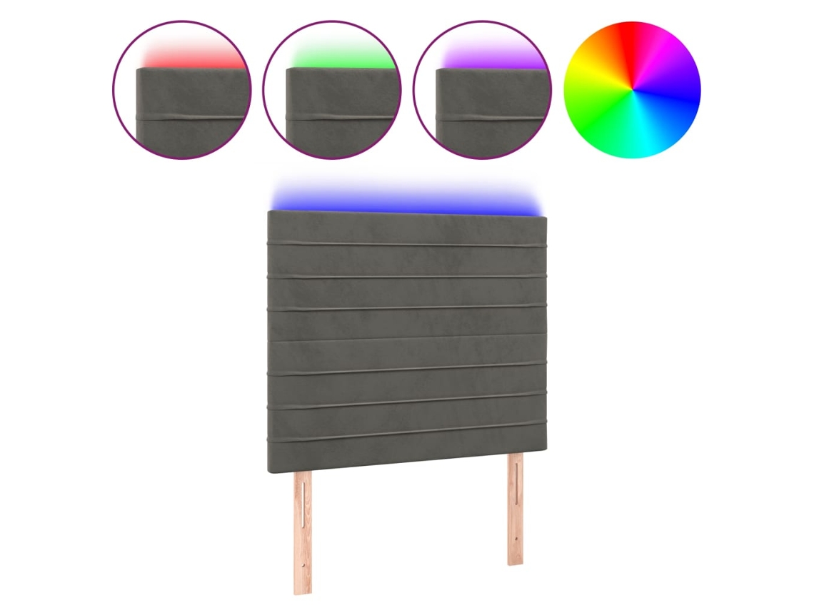 Led Headboard, Led Headboards Vidaxl Cinzeto Veludo (90 X 5 X 118/128 Cm)