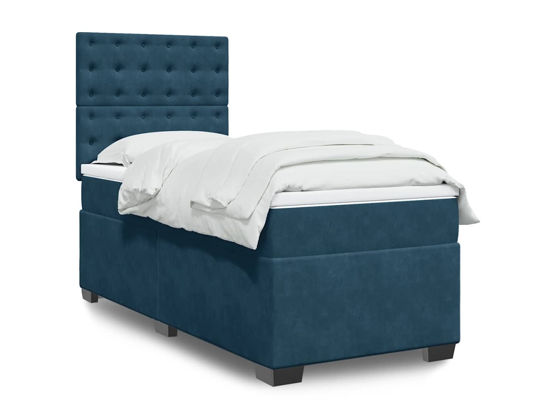 Vidaxl Cama Boxspring Com Colchão 90x200 Cm Veludo Azul