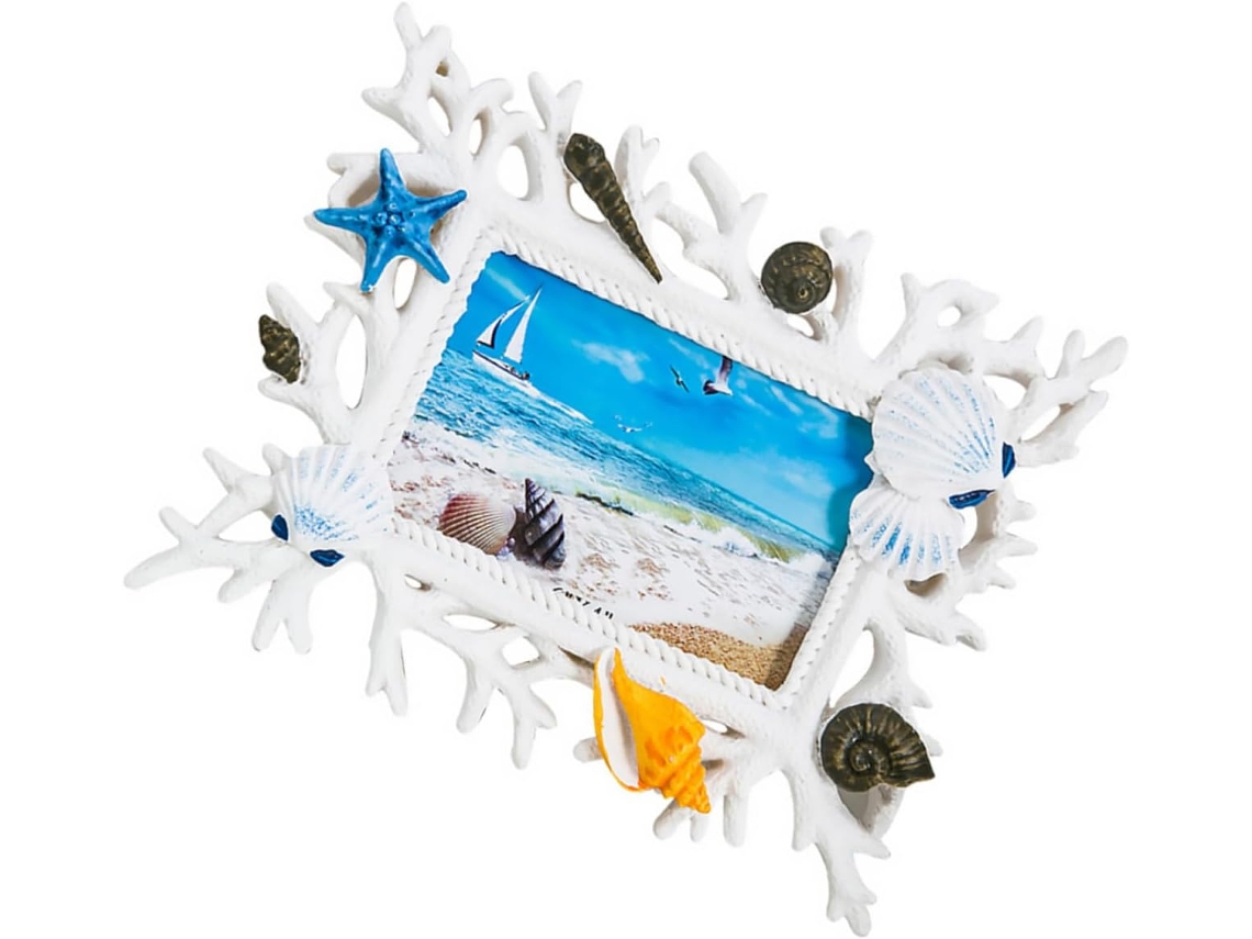 Porta Retratos 15 Resina Conchas Decoração Coral Natural Estilo Mediterrâneo Romântico Ideal Escritório GOKOCO