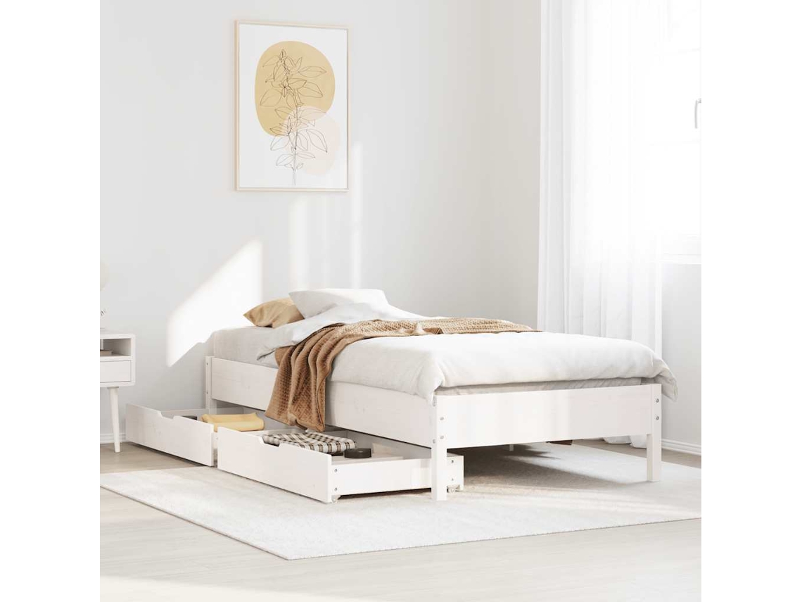 Vidaxl Cama Sem Colchão 75x190 Cm Madeira De Pinho Maciça Branco
