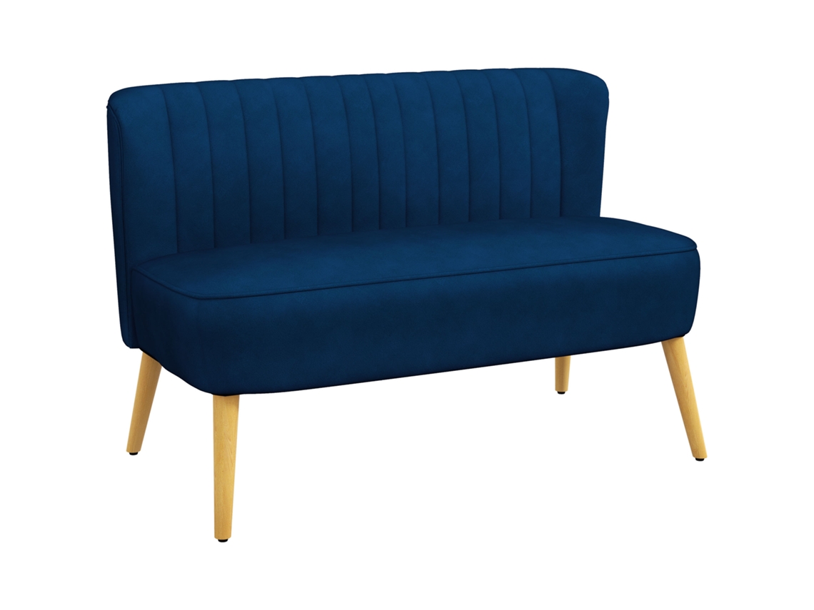 Sofá De 2 Lugares Com Design Retrô, Pés De Madeira, 117 Cm X 56,5 X 77 Azul