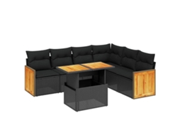 Conjunto de 7 Sofás para Jardim com Almofadões Vime Pe Preto MAISON EXCLUSIVE (7 pcs)