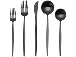 Conjunto de 5 peças de talheres em aço inoxidável acetinado, design elegante, para casa e restaurante, cor preta, modelo 2026.