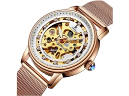 Lurelia Relógio Mecânico Feminino, Automático, Aço Inoxidável, Resistente À Água, Prata, Dourado