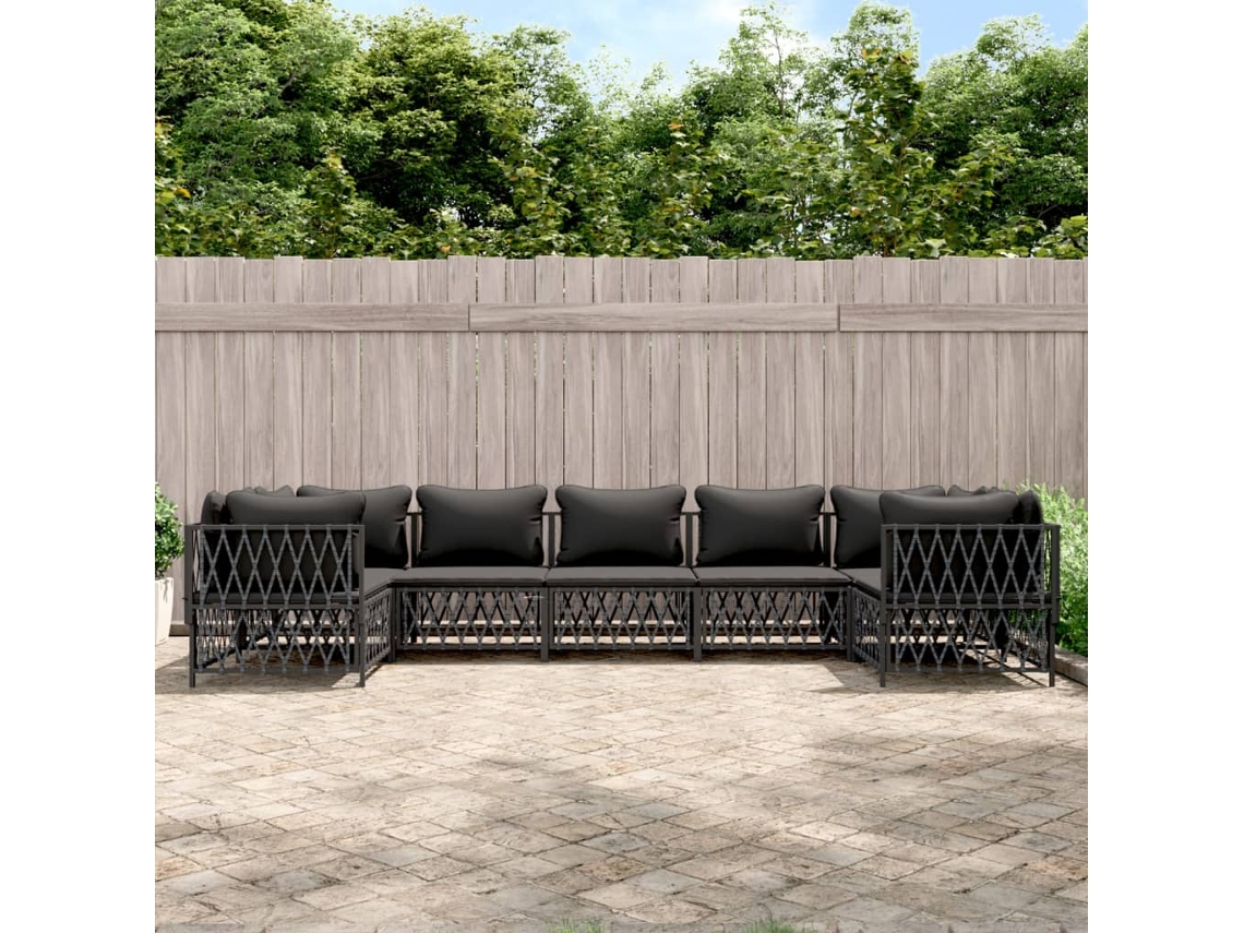 Vidaxl 7 Pcs Conjunto Lounge De Jardim Com Almofadões Aço Antracite