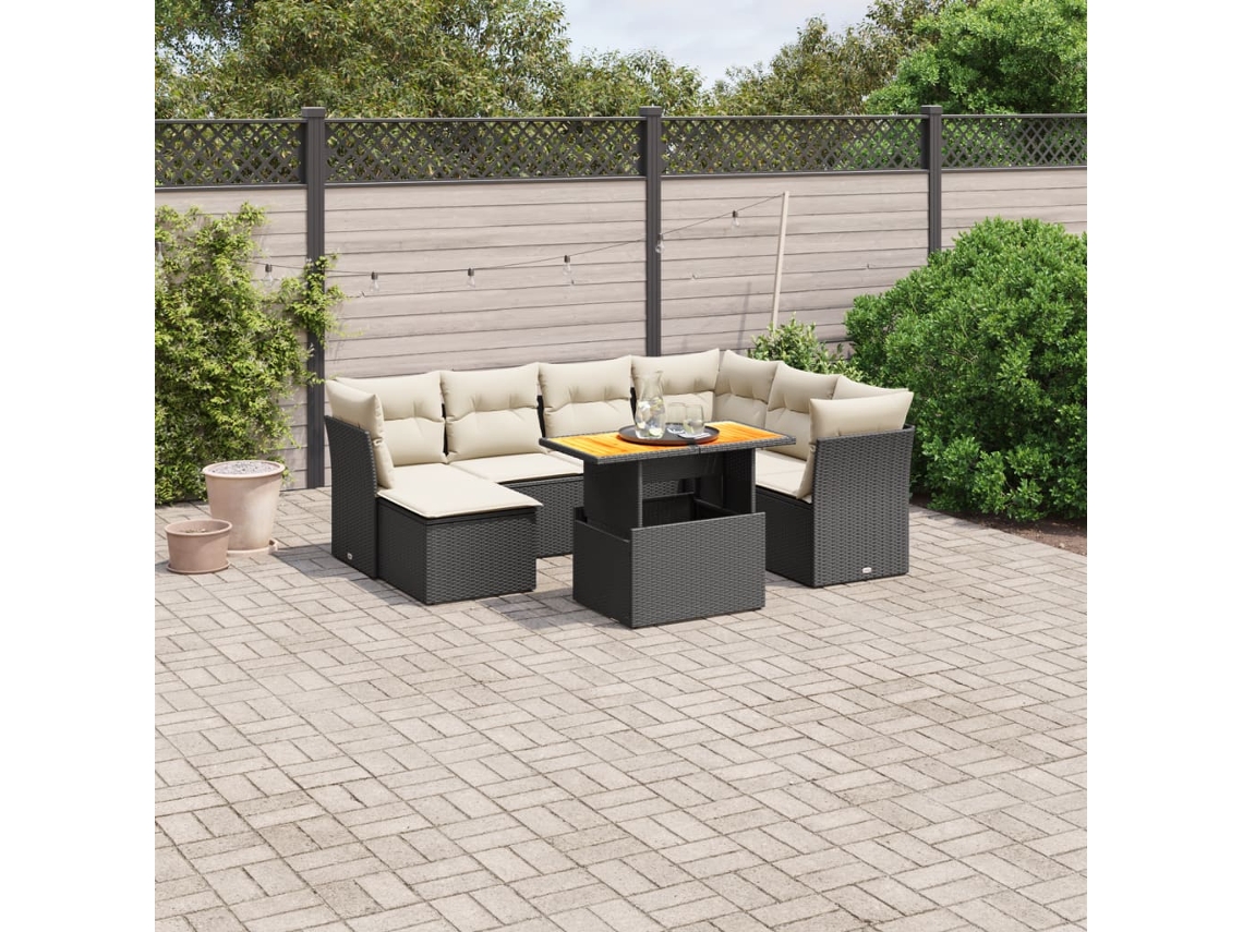 8 Pcs Conjunto Sofás De Jardim Com Almofadões Vime Pe Preto Dkd Home Decor