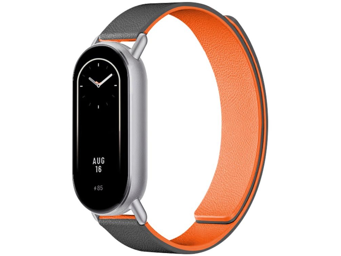 Bracelete para Xiaomi Smart Band 10/9/8 Silicone Macio Magnético Textura de Lichia Cinza Laranja XIAOMOYU