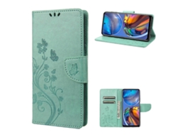 Capa De Couro Com Estampa De Borboleta E Flor Para Motorola Moto E32, Com Abertura Horizontal, Compartimento Para Cartão E Suporte.