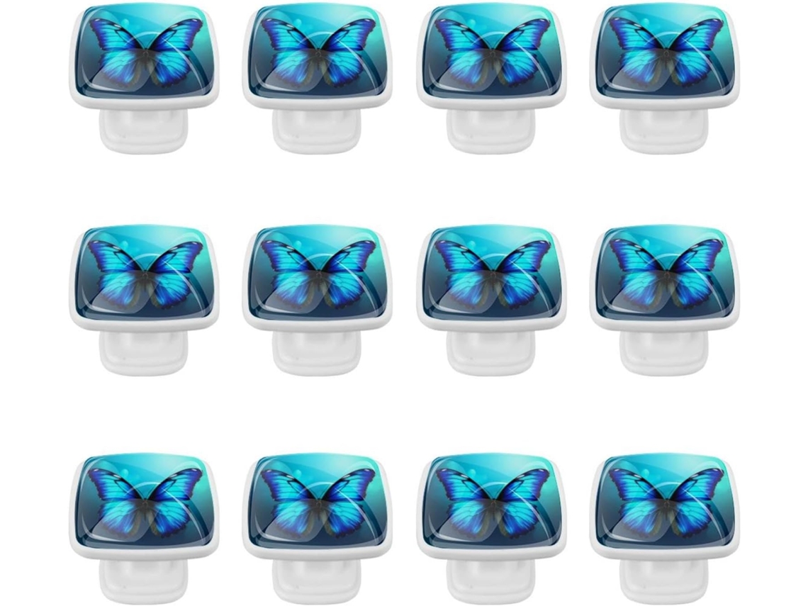 Puxadores Quadrados Para Armários De Cozinha, Puxadores Para Gavetas De Cômoda, 12 Peças, Azul Fantasia Borboleta Oceano