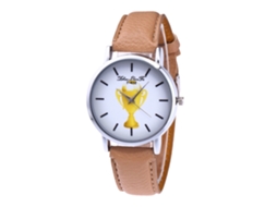 Relógio de Pulso de Quartzo Feminino de Couro Pu Casual Estilo Simples Mostrador Redondo Bege