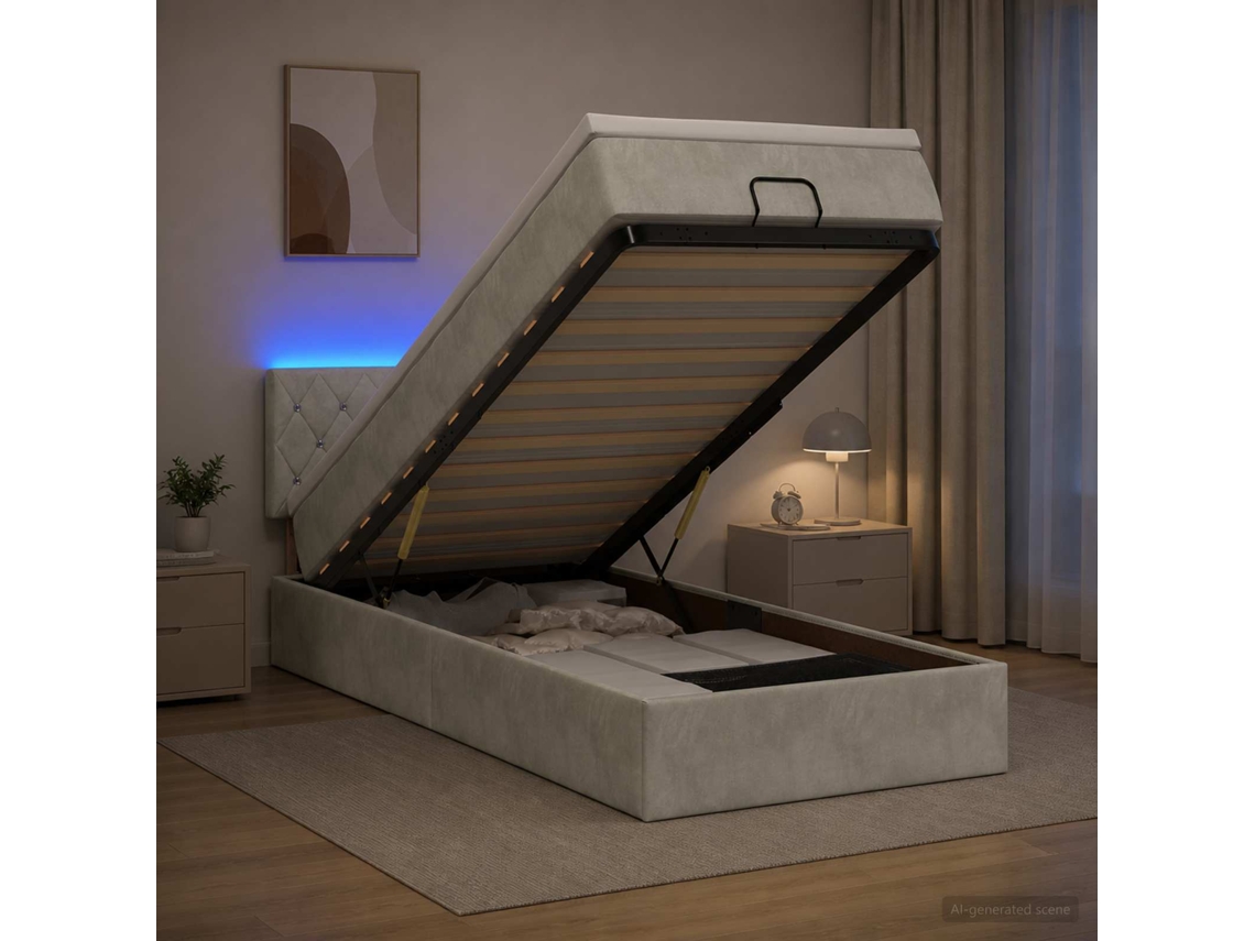 Vidaxl Cama Ottoman Com Colchão E Led Cinzento-claro 100 X 200 Cm