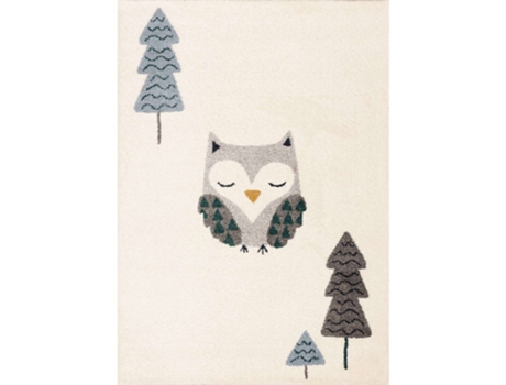 Tapete Yellow Tipi Sleeping Owl Polipropileno Bege (160x230cm)