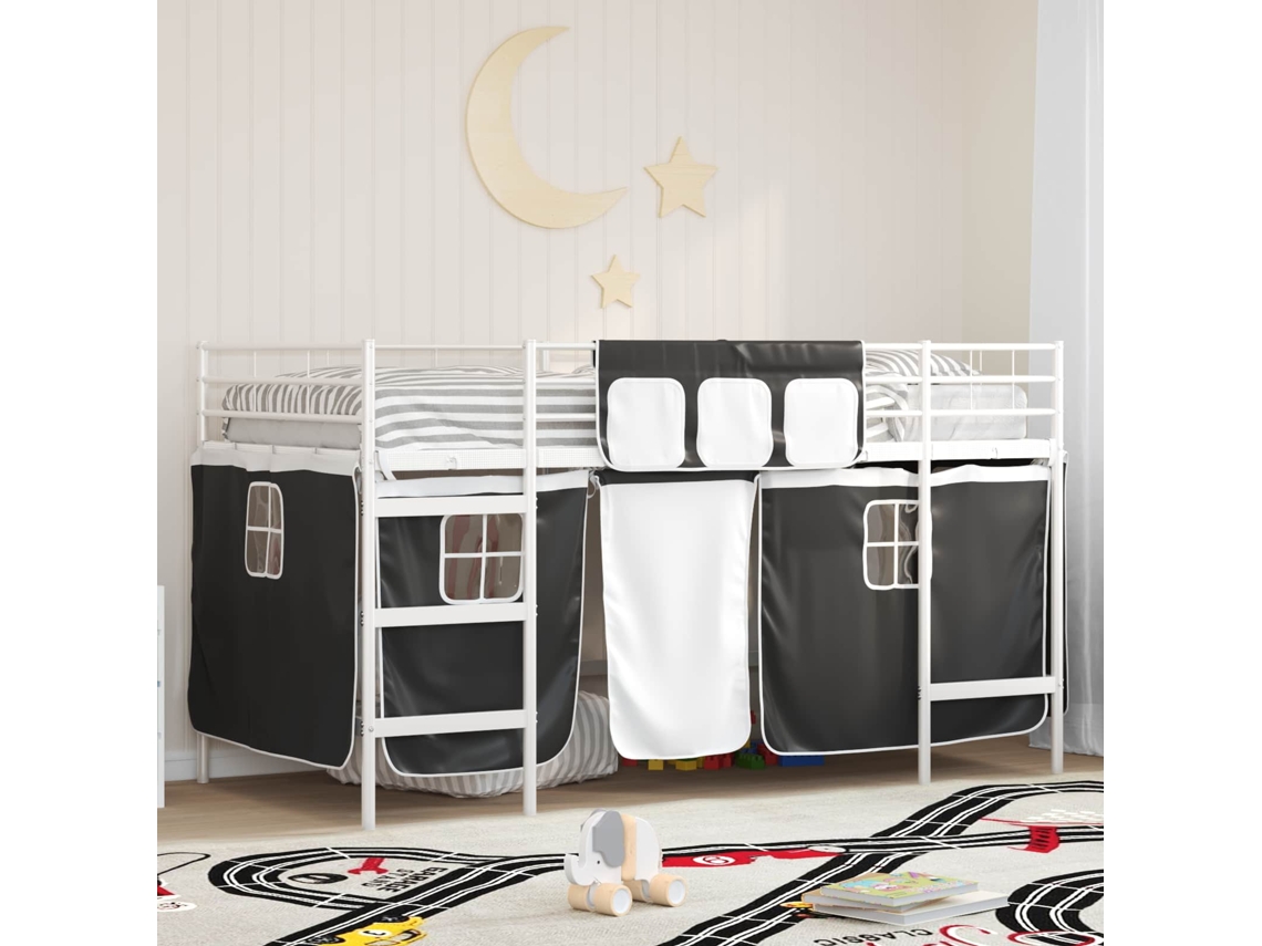 Vidaxl Estrutura de Cama Loft para Crianças com Cortinas 90 X 200 Cm