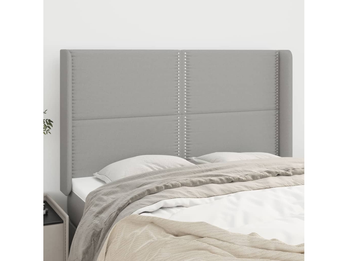 Vidaxl Cabeceira Cama C/ Abas Tecido 147x16x118/128 Cm Cinzento-claro