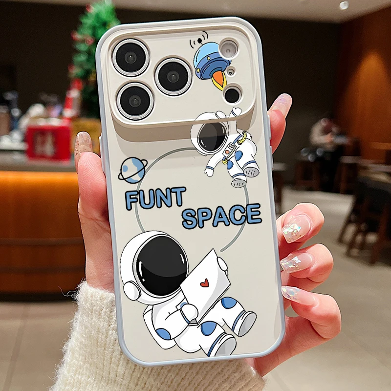 (cinza) Capa Magnética Fofa Com Estampa De Astronauta Para Iphone 13 Pro Max, Resistente A Impactos.