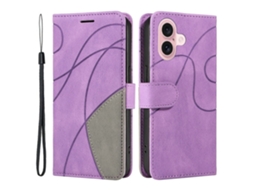 Capa Em Couro Pu, Para Apple Iphone 16 - Roxo Claro