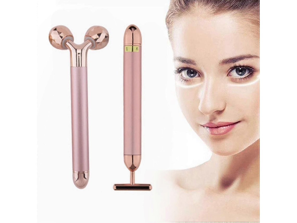 Massageador Facial 2 em 1 com Rolos Elétricos de Pulso Dourado 3d e Formato T para Braços, Olhos, Nariz Cabeça. Prop Orciona Lifting I GOKOCO