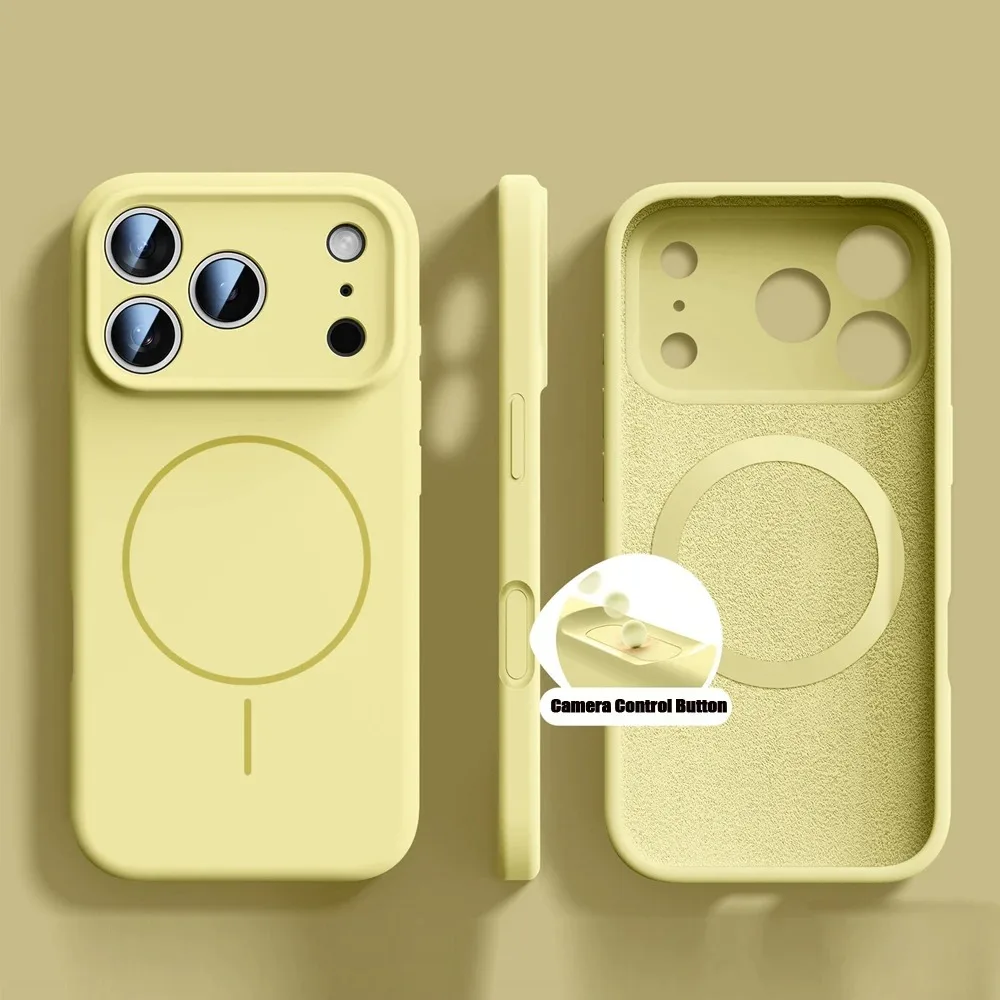 Capa Protetora Magnética De Silicone Líquido Para Iphone (amarelo, Iphone 16), Capa Macia Original.